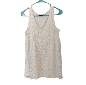 Posh Paris White Lace And Crochet Long-length Lined Sleeveless Top - M